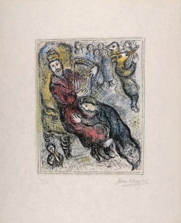 Lithograph Chagall - Le roi David avec sa lyre, 1979