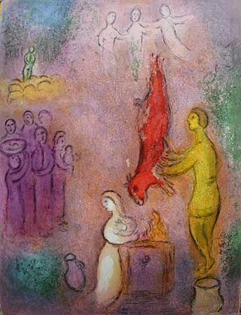 Lithograph Chagall - Le sacrifice aux nymphes
