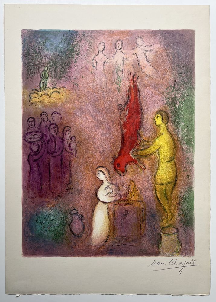 Lithograph Chagall - LE SACRIFICE AUX NYMPHES. Lithographie originale signée (Daphnis & Chloé, 1961)