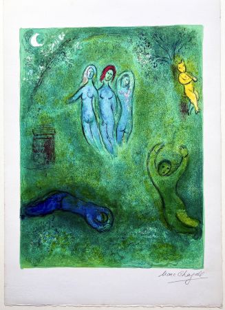 Lithograph Chagall - Le songe de Daphnis et les Nymphes (Daphnis' dream and the nymphs)  de la suite Daphnis et Chloé. 1961.