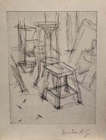 Engraving Giacometti - Le Tabouret dans l'atelier