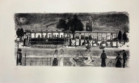 Lithograph Delvaux - Le tramway