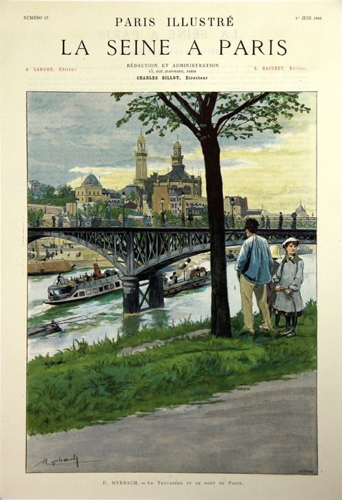 Lithograph Grasset - Le Trocadero et le Pont de Passy