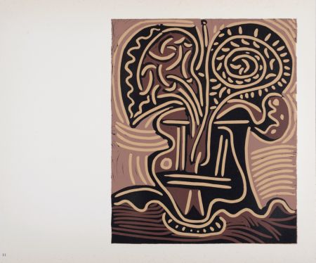 Linocut Picasso - Le Vase de fleurs, 1962