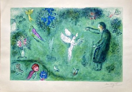 Lithograph Chagall - LE VERGER DE PHILETAS, signée à grandes marges (Daphnis et Chloé - 1961)