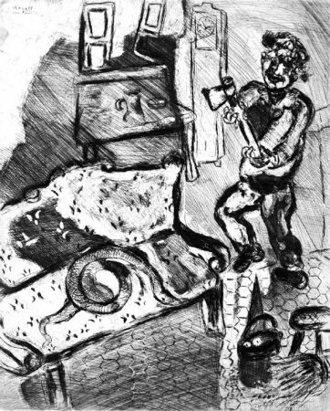 Engraving Chagall - Le Villageois et le serpent