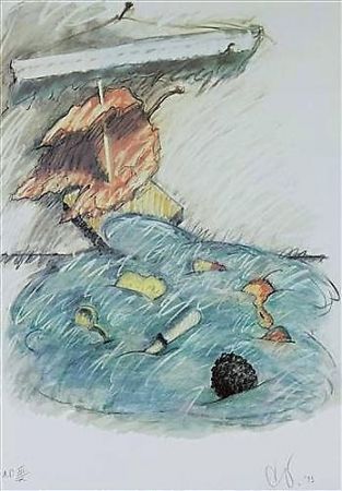 Lithograph de Claes Oldenburg, Leaf Boat-Storm In The Studio on
