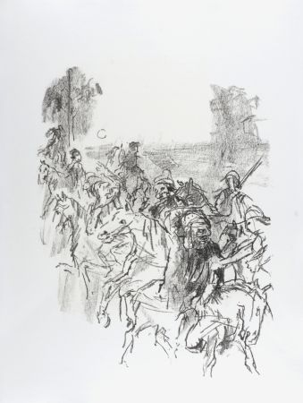 Lithograph Kokoschka - Lear and his men leaving Goneril's castle, 1963