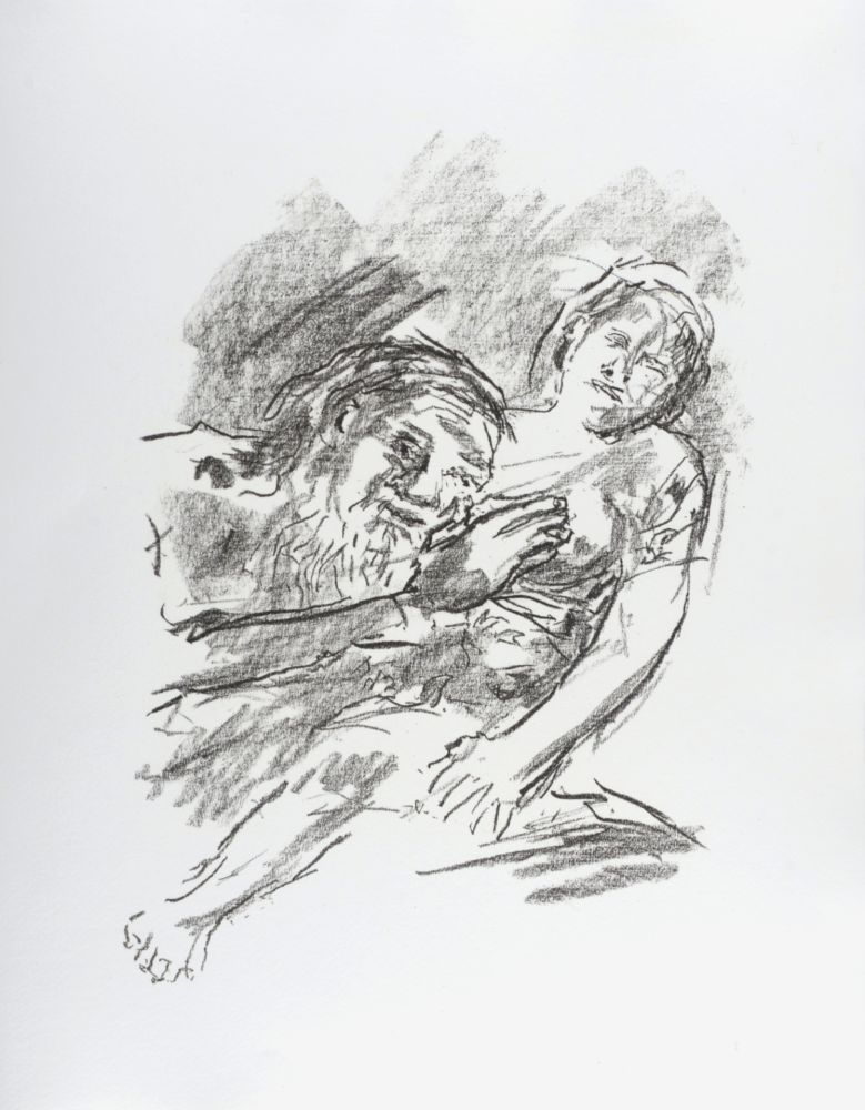 Lithograph Kokoschka - Lear with Cordelia in his arms, 1963