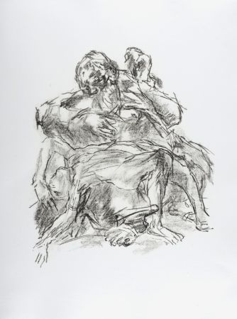 Lithograph Kokoschka - Lear with the body of Cordelia, 1963
