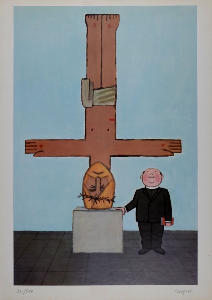 Lithograph Savignac - L'Eglise, 1971