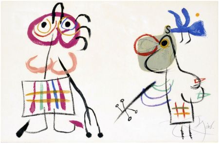 Lithograph Miró - L'ENFANCE D'UBU. Lithographie en couleurs signée (1975).