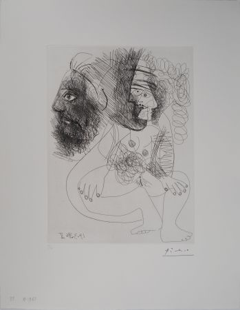 Etching Picasso - Les 156, planche 88 : Portrait et nu cubiste