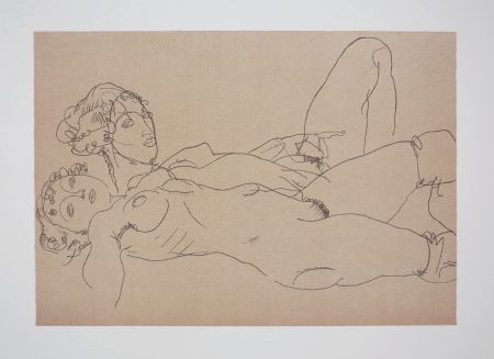 Lithograph Schiele - LES 2 FILLES / TWO GIRLS - 1914