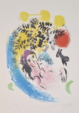 Lithograph Chagall - Les Amoureux A Soleil Rouge - M285