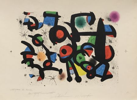 Lithograph Miró - Les Amoureux du Parque Guell