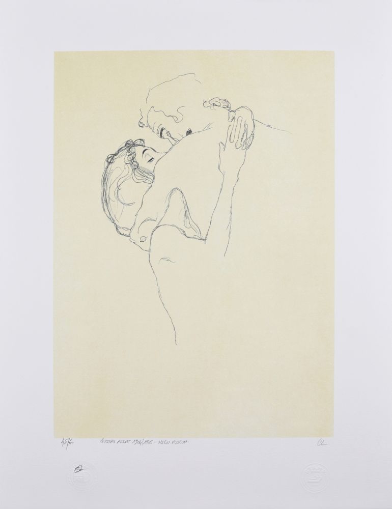 Lithograph Klimt - LES AMOUREUX / LOVERS 1904-1905 / Upper bodies of an embracing couple
