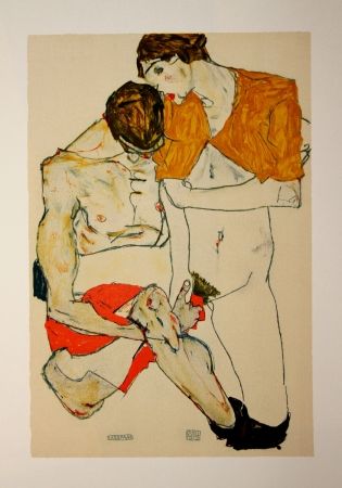 Lithograph Schiele - LES AMOUREUX / LOVERS (Egon Schiele & Valerie Neuziel) - Lithographie / Lithograph - 1913