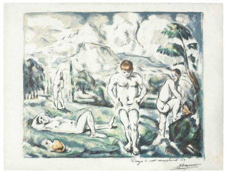 Lithograph Cezanne - Les baigneurs