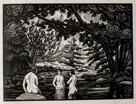 Woodcut Moreau - LES BAIGNEUSES / BATHERS - Gravure s/bois / Woodcut - 1912