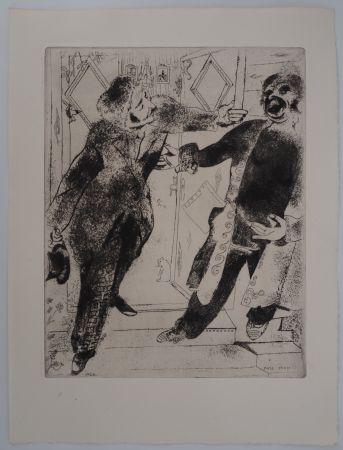 Etching Chagall - Les deux compères (Manilov et Tchitchikov sur le seuil de la porte)