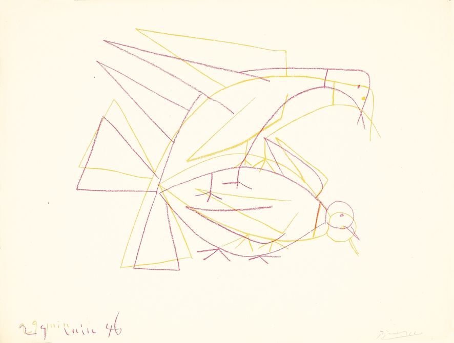 Lithograph Picasso - Les deux tourterelles doubles