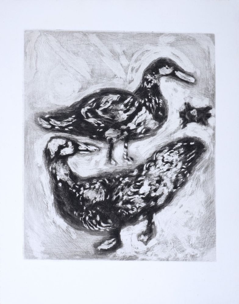 Etching Chagall - Les Fables de La Fontaine : La Tortue et les deux canards, 1952
