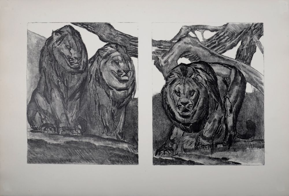 Lithograph Jouve - Les Lions, 1934.