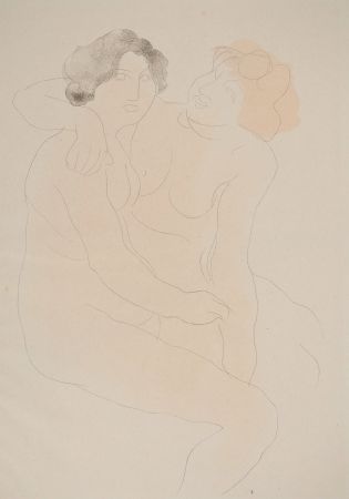 Lithograph Rodin - Les modèles enlacés