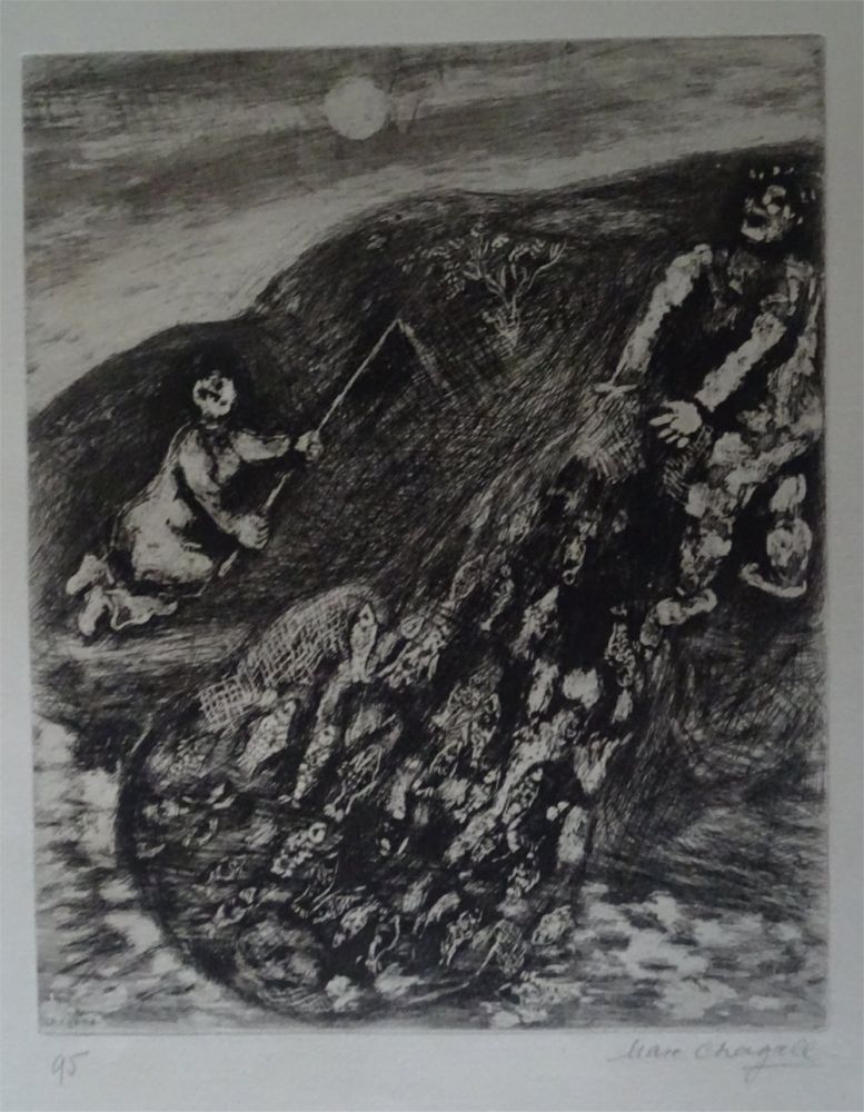 Engraving Chagall - Les possions et le Berger qui joue de la Flute