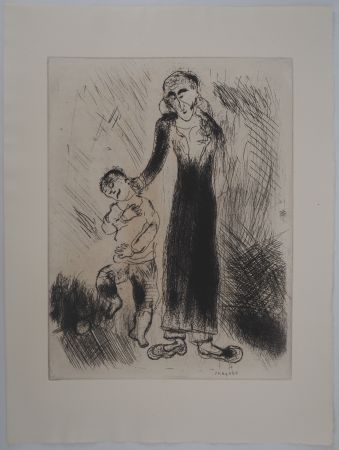 Etching Chagall - Les réprimandes (Le père de Tchitchikov lui donne une correction)