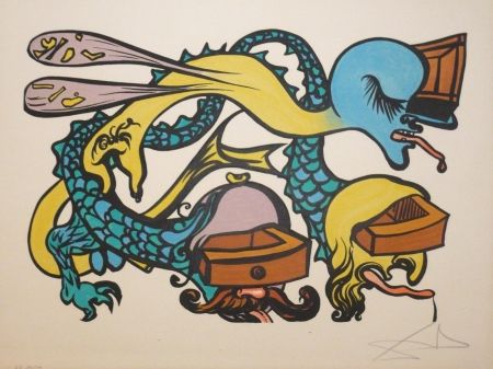 Lithograph Dali - Les vitraux - Dragon a tiroirs