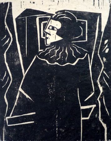 Woodcut Achmann - Lesende am Fenster (Reading woman at the window)