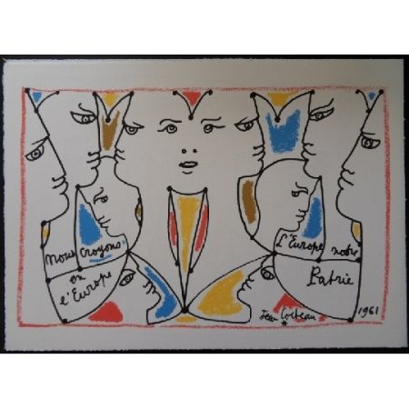 Lithograph Cocteau - L'europe multicolore
