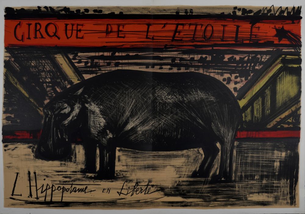 Lithograph Buffet - L'hippopotame en liberté, 1968.