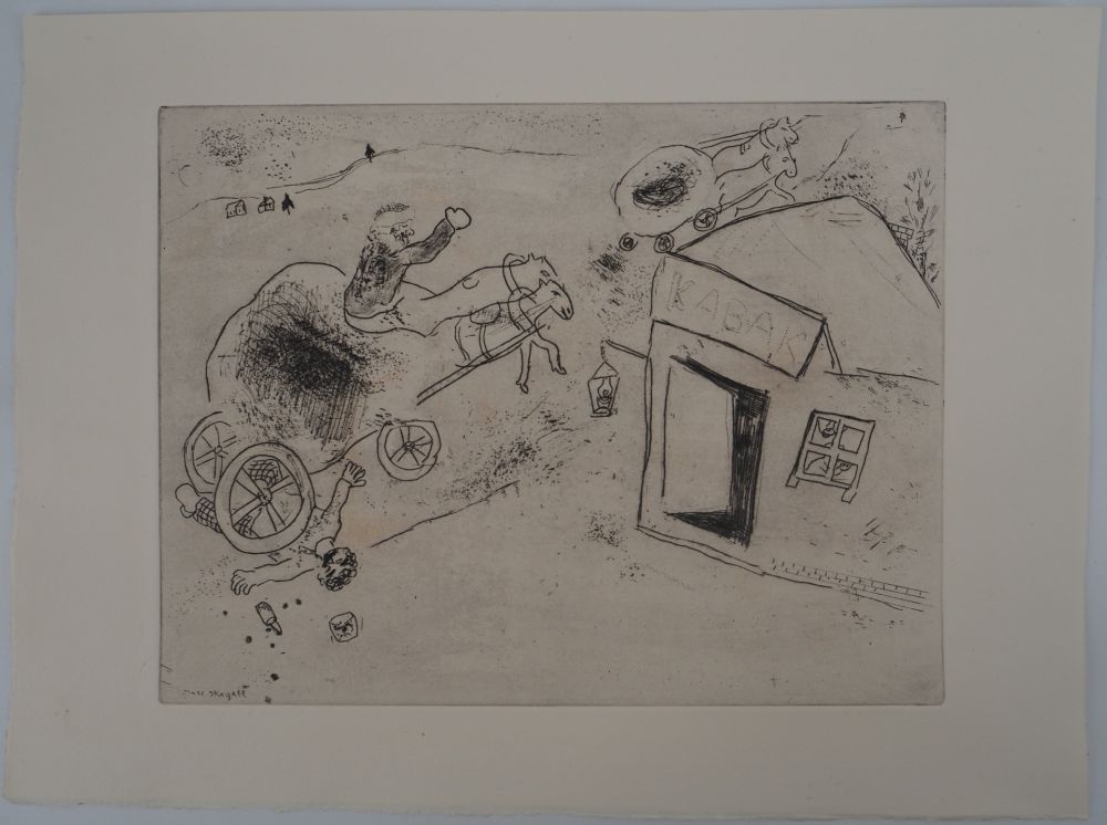Etching Chagall - L'homme renversé (Mort de Mets-les-pieds-dans-le-plat)