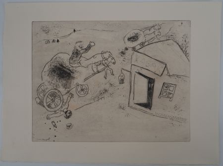 Etching Chagall - L'homme renversé (Mort de Mets-les-pieds-dans-le-plat)
