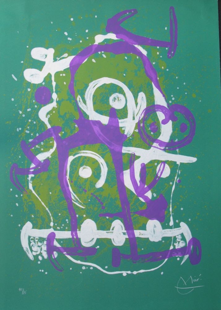 Lithograph Miró - L'Illetre Vert Et Violet - M618