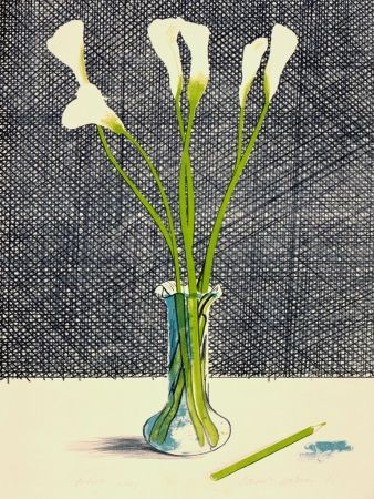Lithograph Hockney - Lillies (Still Life)