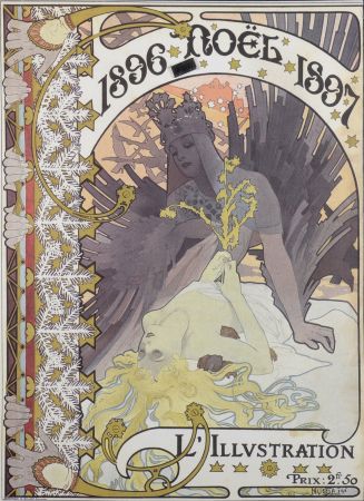 Lithograph Mucha - L'Illustration magazine: cover for Christmas 1896/1897, (1896)