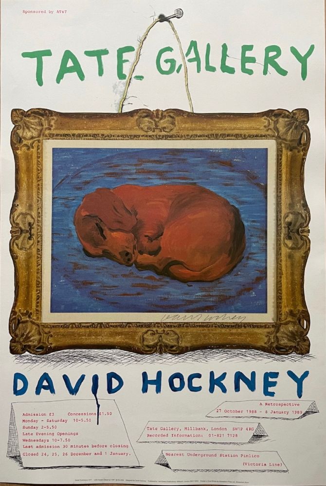 デビッド・ホックニー “LITTLE STANLEY SLEEPING” (ビンテージ・ミニ・ポスター) #ミニチュアダックス #犬の絵 P-123 