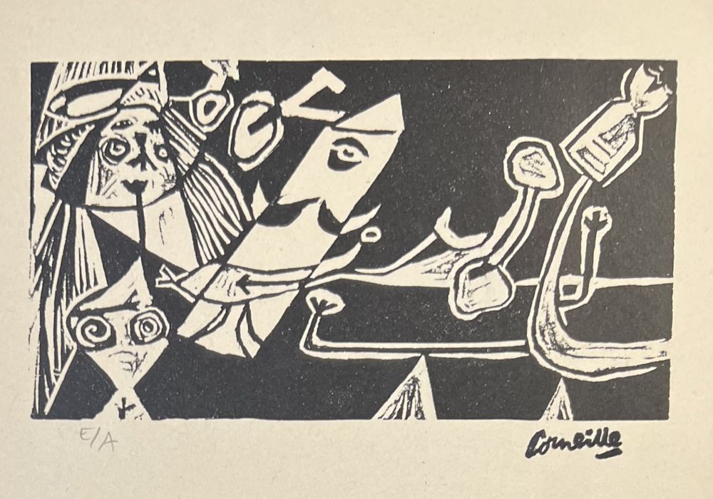 Linocut Corneille - Linogravure Cobra La Belle d'une journée 1949, Exemplaire d'artiste