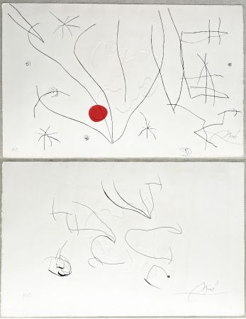 Etching And Aquatint Miró - L'ISSUE DÉROBÉE. Pointe sèche, aquatinte et gaufrage, signée à double face (1974)