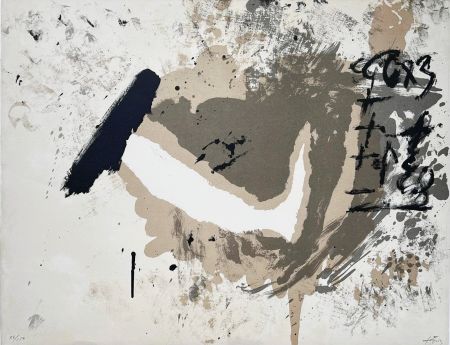Lithograph Tàpies - Lithographie en noir, gris et terre de Sienne 