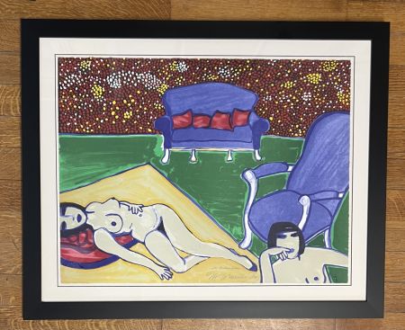 Lithograph Corneille -  Lithographie encadrée Le Divan bleu EA 1980 Atelier
