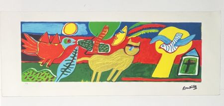 Lithograph Corneille - Lithographie L'été commençant, Le chat jaune, 2002. Exemplaire d'artiste