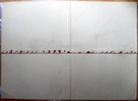 Lithograph Tàpies - Litografía Doblada en Rojo y Gris