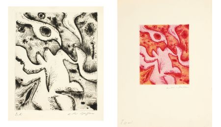 Drypoint Masson - L'OISEAU AMOUREUX (1957). 2 épreuves d'artiste signées.