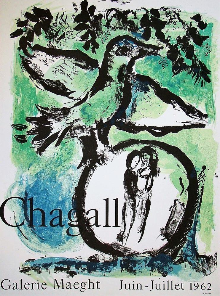 Poster Chagall - L'OISEAU VERT. Galerie Maeght. Affiche originale (1962).