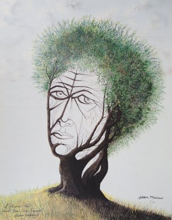 Lithograph Marais  - L'Olivier de Saint Jean Cap Ferrat - Visage dans l'arbre